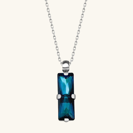 Swarovski Crystal Blue Baguette Women's Silver Necklace