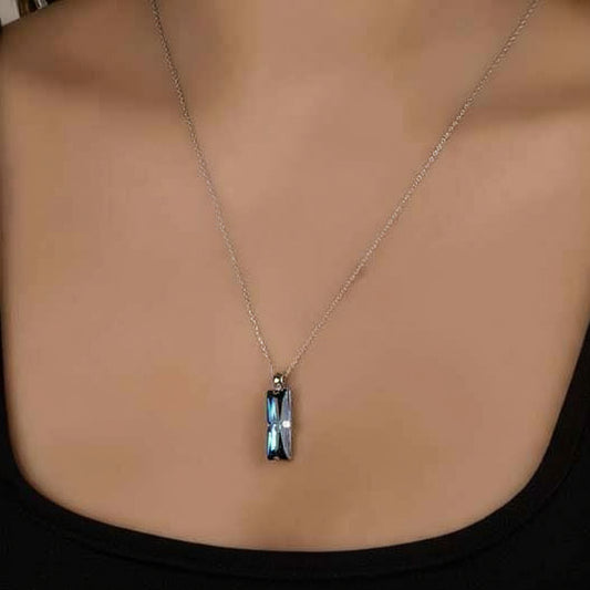 Swarovski Crystal Blue Baguette Women's Silver Necklace