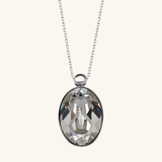 Oval Crystal Stone Women's Silver Necklace