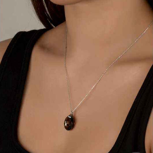 Oval Swarovski Crystal Stone Women's Silver Necklace