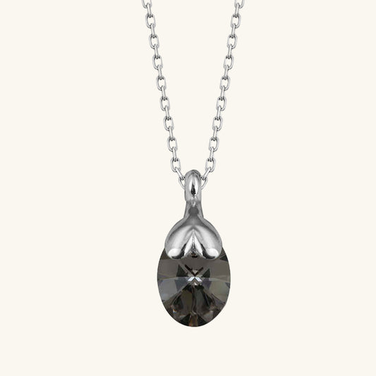Oval Crystal Stone Women's Silver Necklace