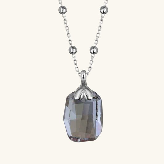 Swarovski Crystal Stone Ball Chain Baguette Women's Silver Necklace