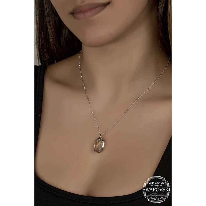 Swarovski Crystal Stone Ball Chain Baguette Women's Silver Necklace