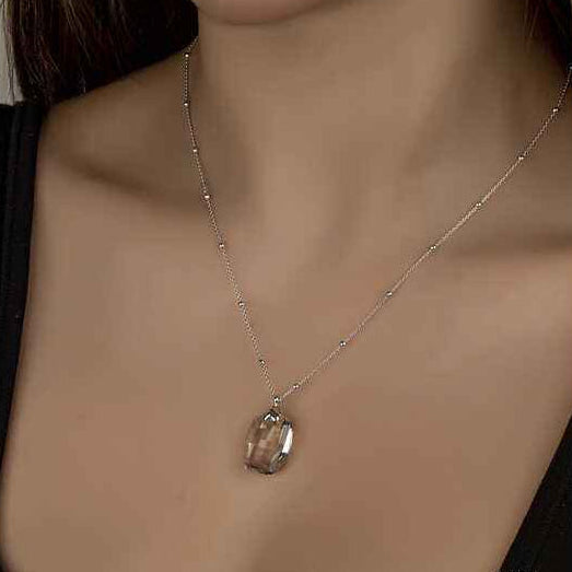 Swarovski Crystal Stone Ball Chain Baguette Women's Silver Necklace