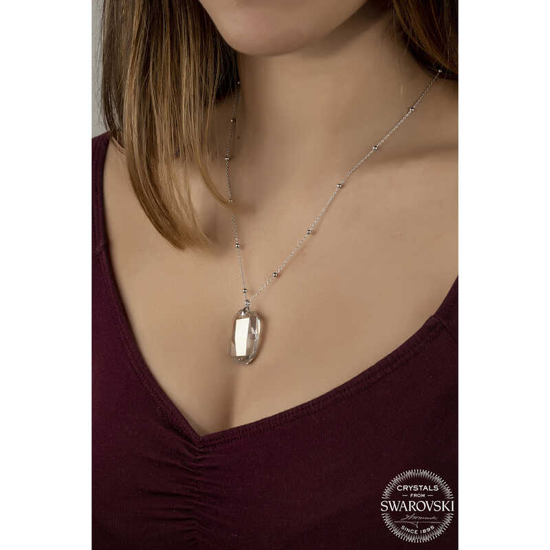 Collier en argent pour femme avec chaîne à billes et pierres Swarovski