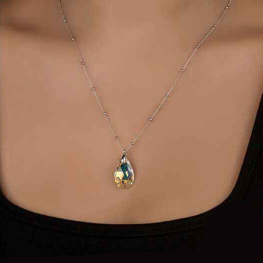 Swarovski Crystal Stone Ball Chain Drop Women's Silver Necklace