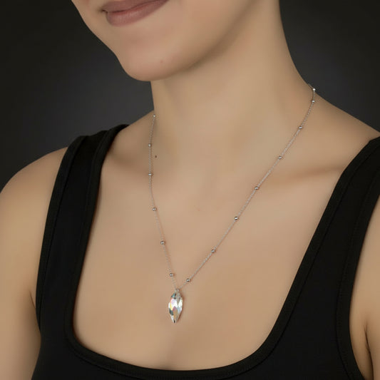 Crystal Stone Ball Chain Women's Silver Necklace
