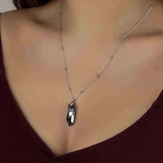Swarovski Crystal Stone Ball Chain Women's Silver Necklace