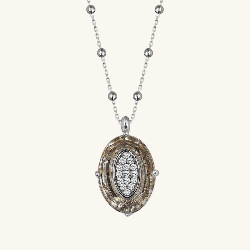 Swarovski Crystal Stone Ball Chain Oval Women's Silver Necklace