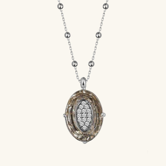 Swarovski Crystal Stone Ball Chain Oval Women's Silver Necklace