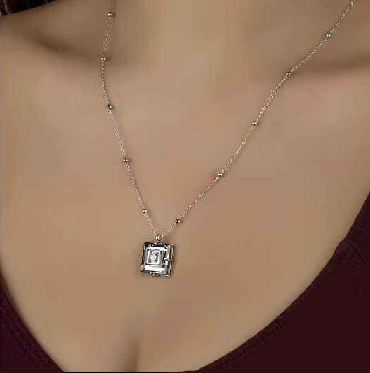 Swarovski Crystal Stone Ball Chain Black Diamond Women's Silver Necklace