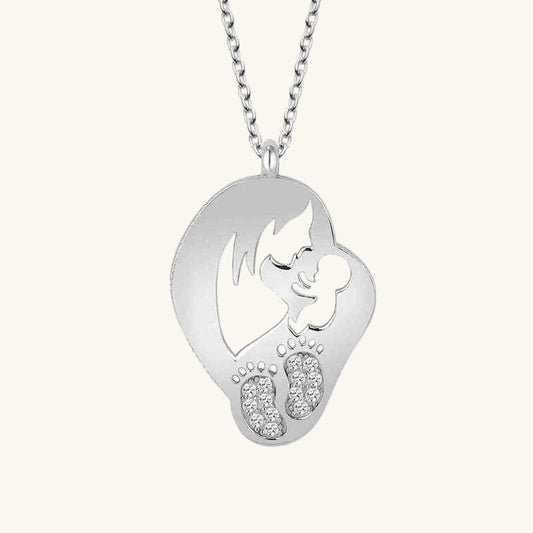 Swarovski Stone Mother Baby Women's Silver Necklace