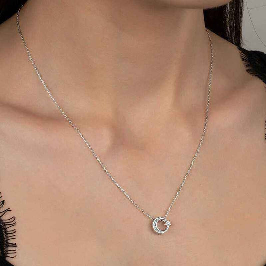 Swarovski Stone Crescent Moon Women's Silver Necklace