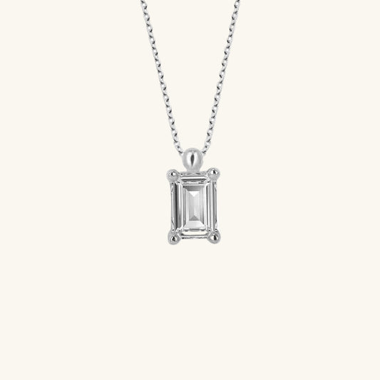 Crystal Stone Baguette Solitaire Women's Silver Necklace