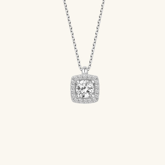 Crystal Stone Baguette Solitaire Women's Silver Necklace