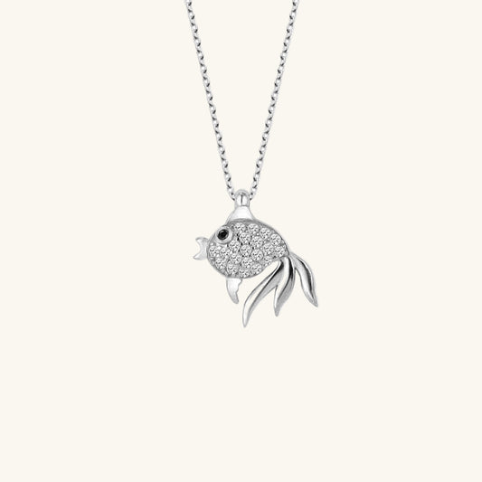Crystal Stone Fish Women's Silver Necklace
