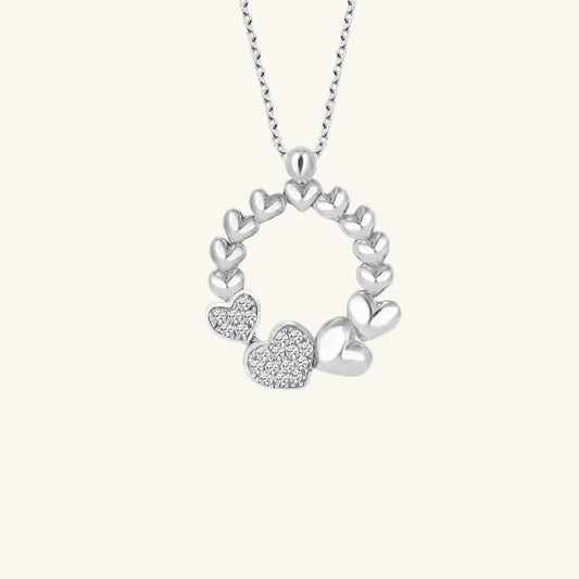 Crystal Stone Circle Heart Women's Silver Necklace