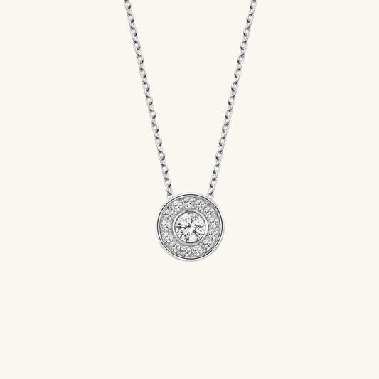 Crystal Stone Circle Solitaire Women's Silver Necklace