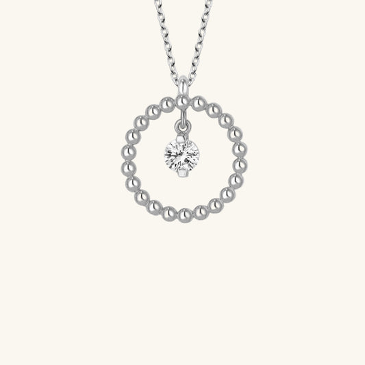 Crystal Stone Circle Solitaire Women's Silver Necklace