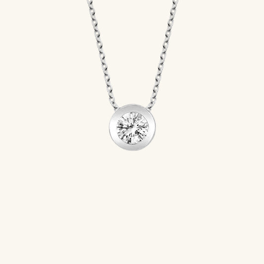 Crystal Stone Circle Solitaire Women's Silver Necklace