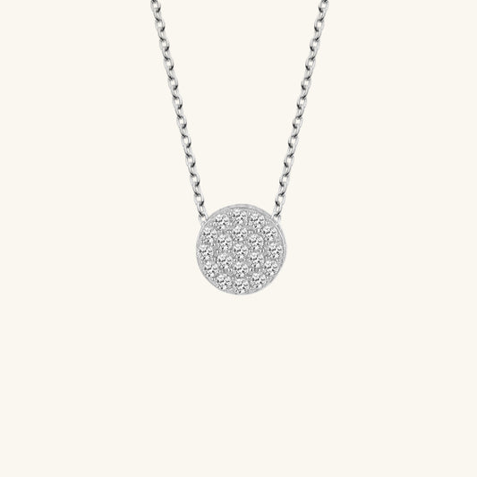 Crystal Stone Circle Women's Silver Necklace