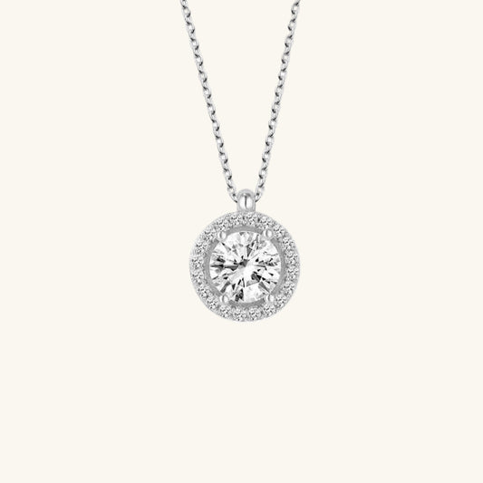 Crystal Stone Circle Solitaire Women's Silver Necklace