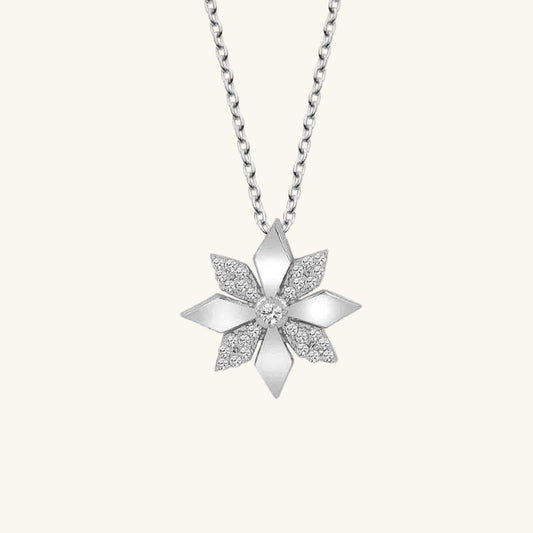 Crystal Stone Flower Women's Silver Necklace