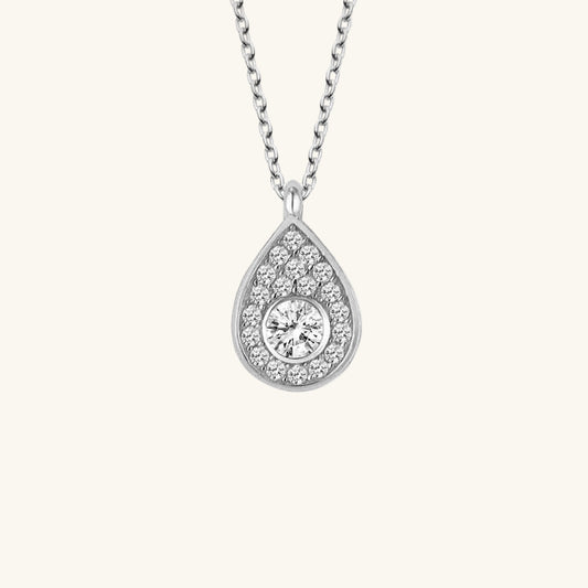 Crystal Stone Drop Solitaire Women's Silver Necklace