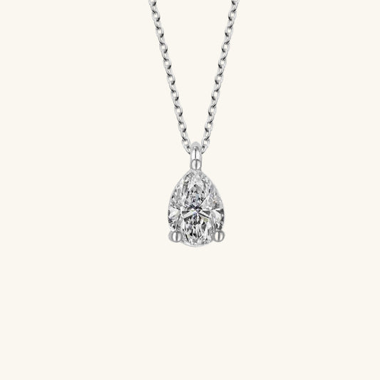 Crystal Stone Drop Solitaire Women's Silver Necklace