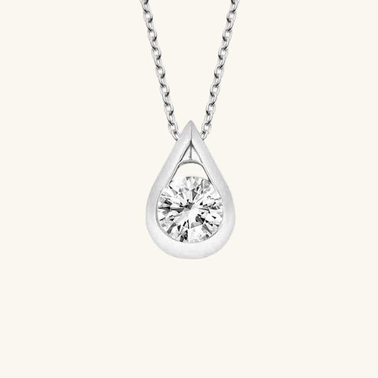 Crystal Stone Drop Solitaire Women's Silver Necklace