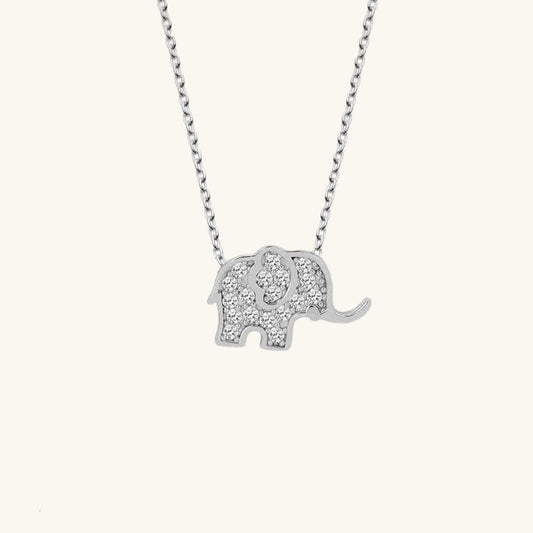 Crystal Stone Elephant Women's Silver Necklace
