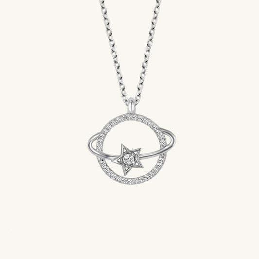 Crystal Stone Planet Women's Silver Necklace