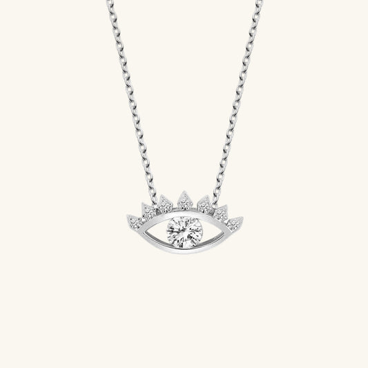 Crystal Stone Eye Solitaire Women's Silver Necklace