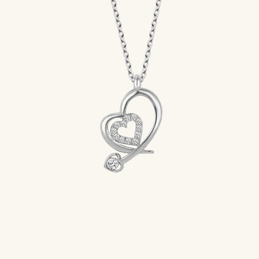 Crystal Stone Heart Women's Silver Necklace