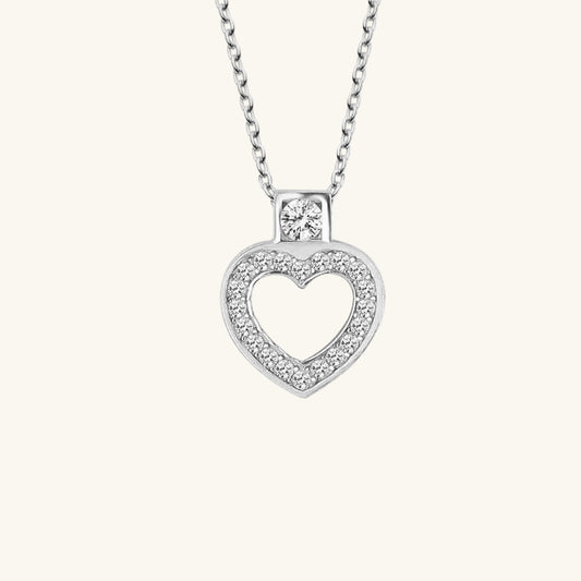 Crystal Stone Heart Women's Silver Necklace