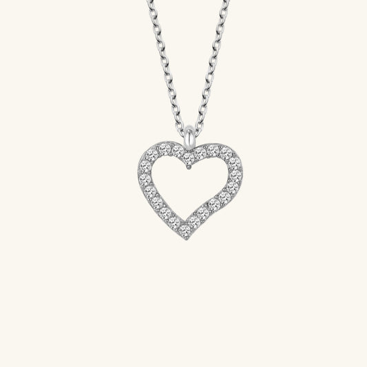 Crystal Stone Heart Women's Silver Necklace