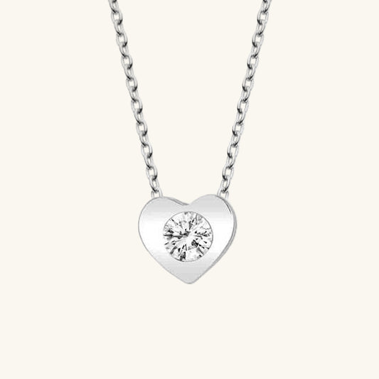 Crystal Stone Heart Women's Silver Necklace