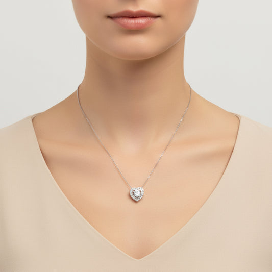 Crystal Stone Heart Women's Silver Necklace