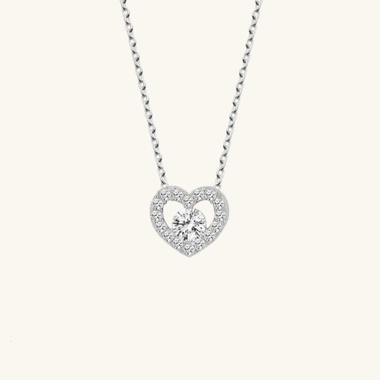Crystal Stone Heart Women's Silver Necklace