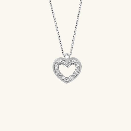 Crystal  Stone Heart Women's Silver Necklace