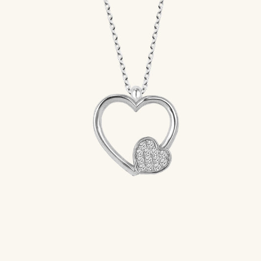 Crystal Stone Heart Women's Silver Necklace
