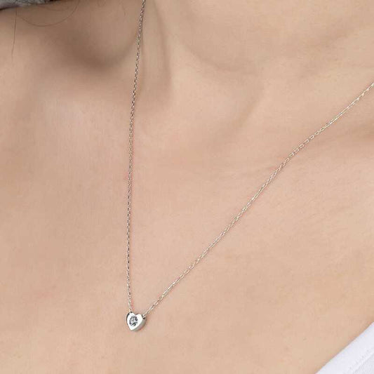 Crystal Stone Heart Women's Silver Necklace