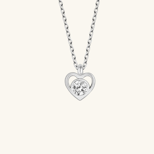 Crystal Stone Heart Women's Silver Necklace