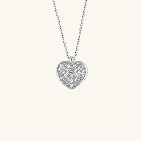 Crystal Stone Heart Women's Silver Necklace
