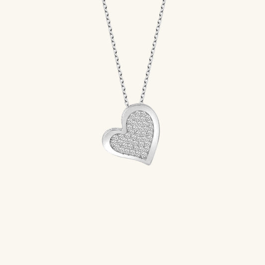 Crystal Stone Heart Women's Silver Necklace