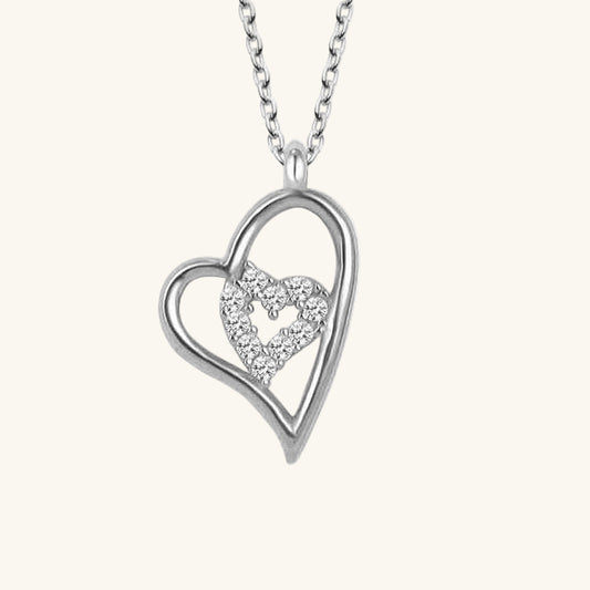 Crystal Stone Heart Women's Silver Necklace