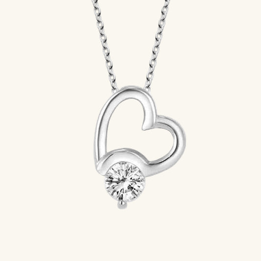 Crystal Stone Heart Women's Silver Necklace