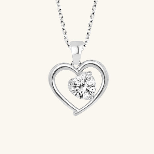 Crystal Stone Heart Women's Silver Necklace