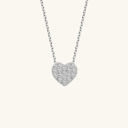 Crystal Stone Heart Women's Silver Necklace