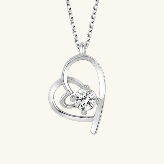 Crystal Stone Heart Women's Silver Necklace